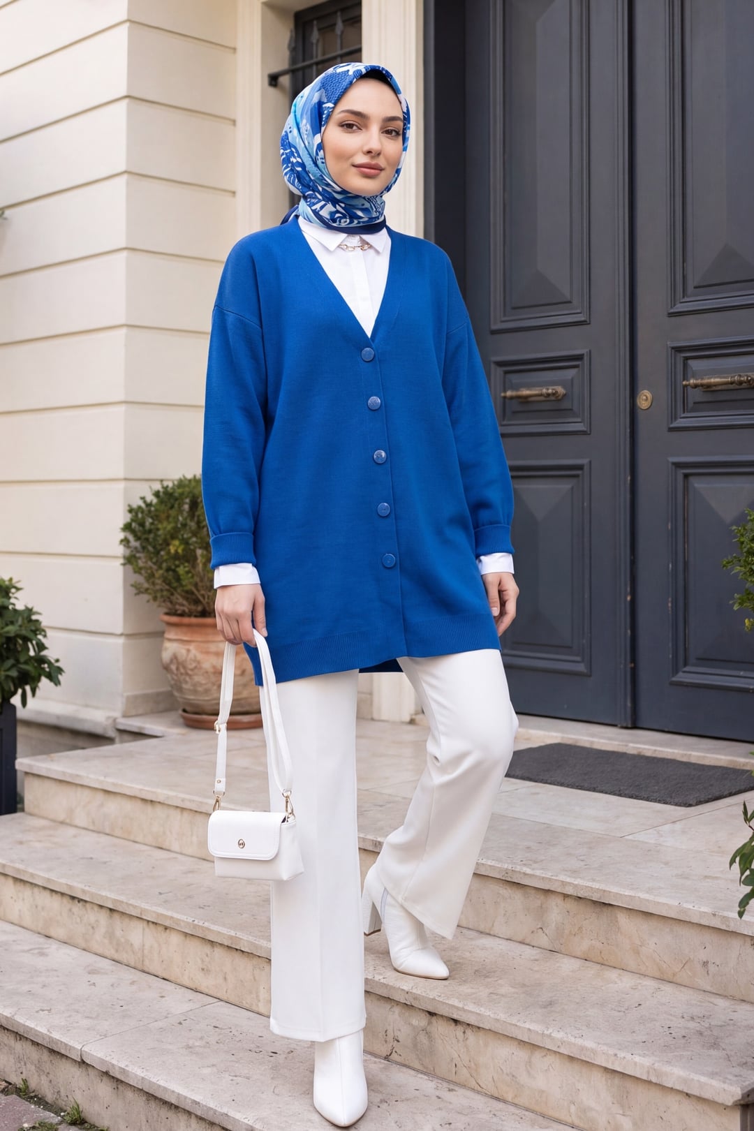 Buttoned Winter Modest Knit Cardigan - Royal Blue - Podyumplus - by Peralane - photo 3