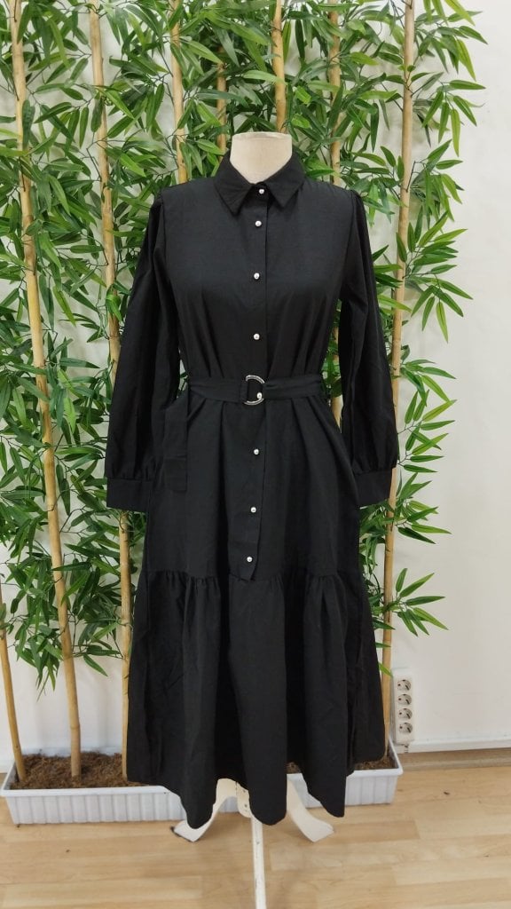 Women's Long Sleeve Collared Button Front Woven Maxi Dress with Metal Belt - Janes - by Peralane - photo 10
