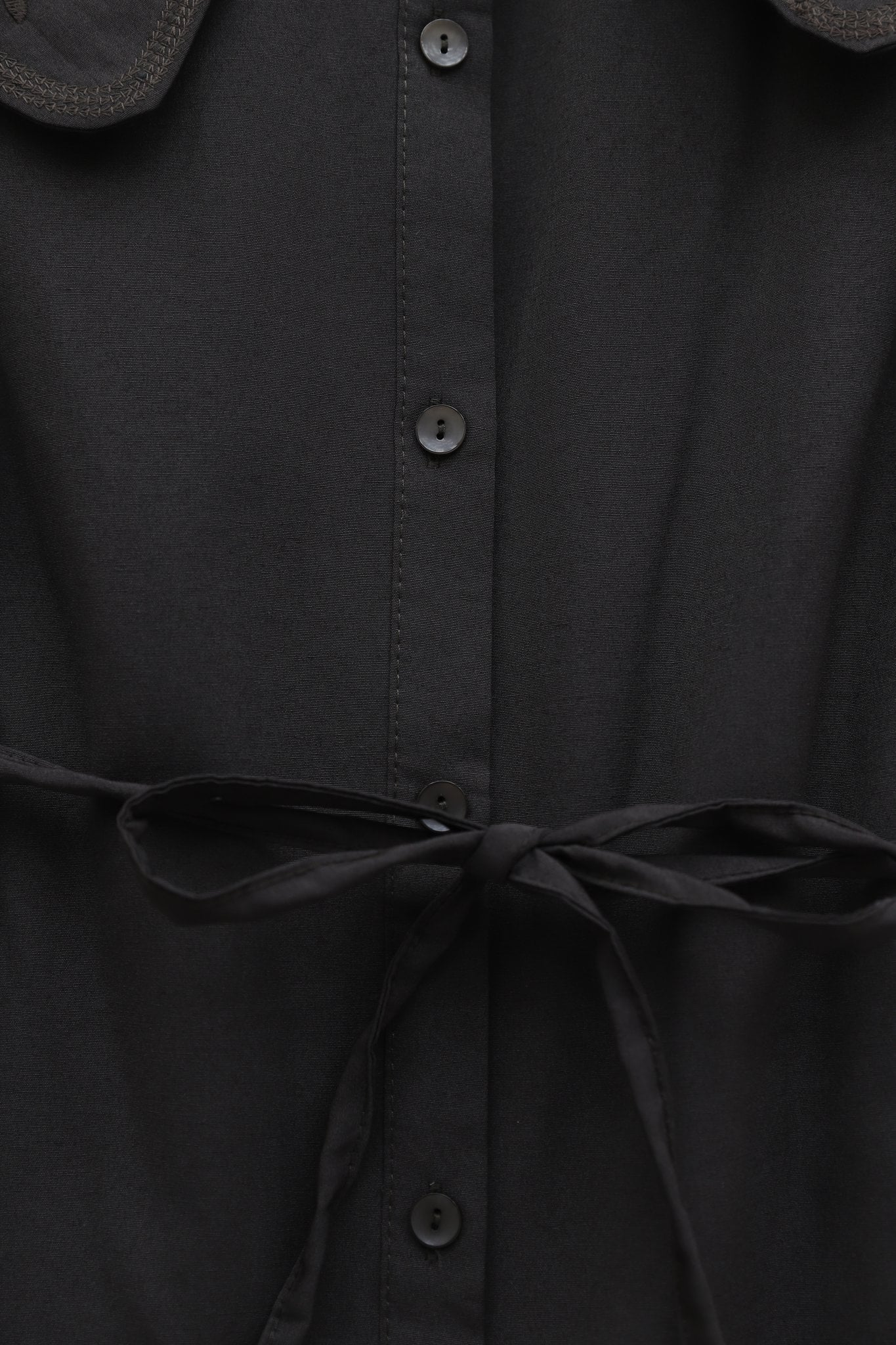 Baby Collar Embroidered Tie Belt Poplin Shirt - Dark Brown - Podyumplus - by Peralane - photo 6