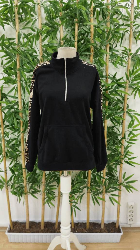 Women's Long Sleeve High Neck Quarter-Zip Fleece Blouse with Leopard Print Panels - Janes - by Peralane - photo 4