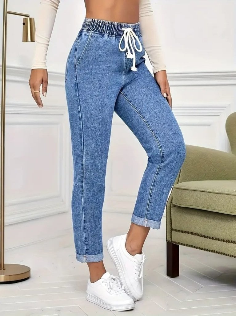 Women's High-Waist Drawstring Denim Trousers - Janes - by Peralane - photo 3