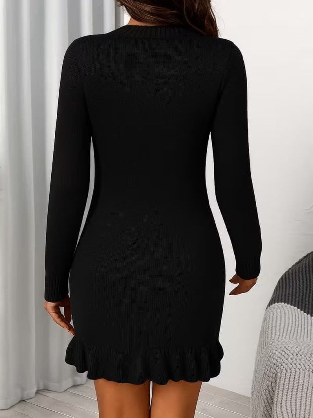 Women's Long-Sleeved V-Neck Knit Dress with Tie Detail - Janes - by Peralane - photo 6