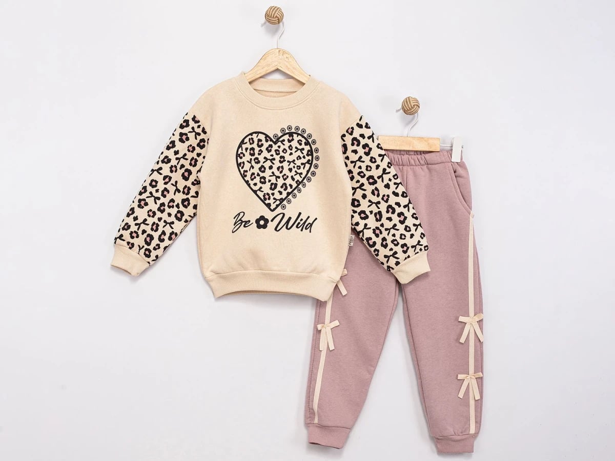 Girl's Leopard Print Heart Sweatshirt and Trousers Set - Feely Kids - by Peralane
