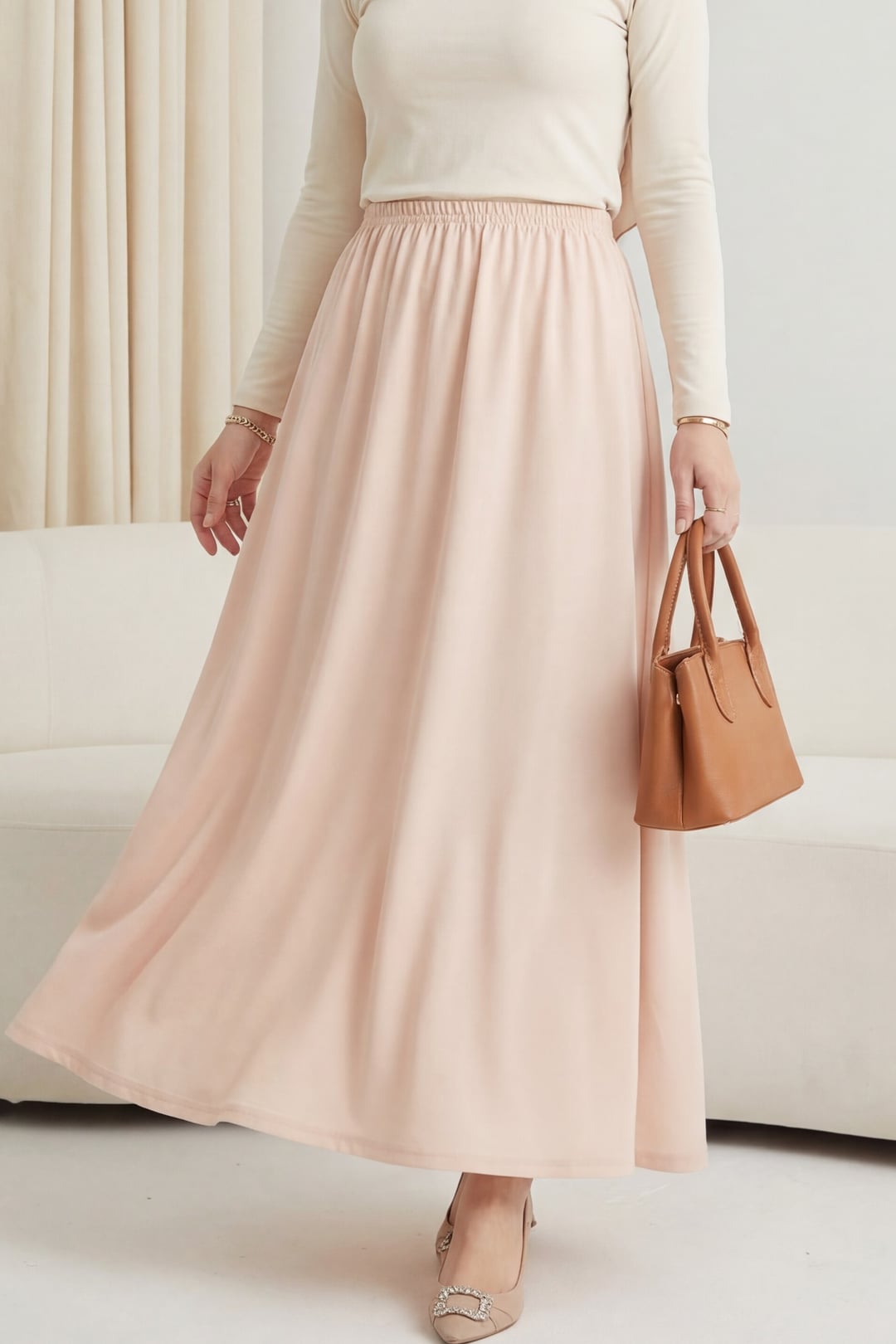 Mid-Length Petticoat Lining Skirt - Beige - Podyumplus - by Peralane