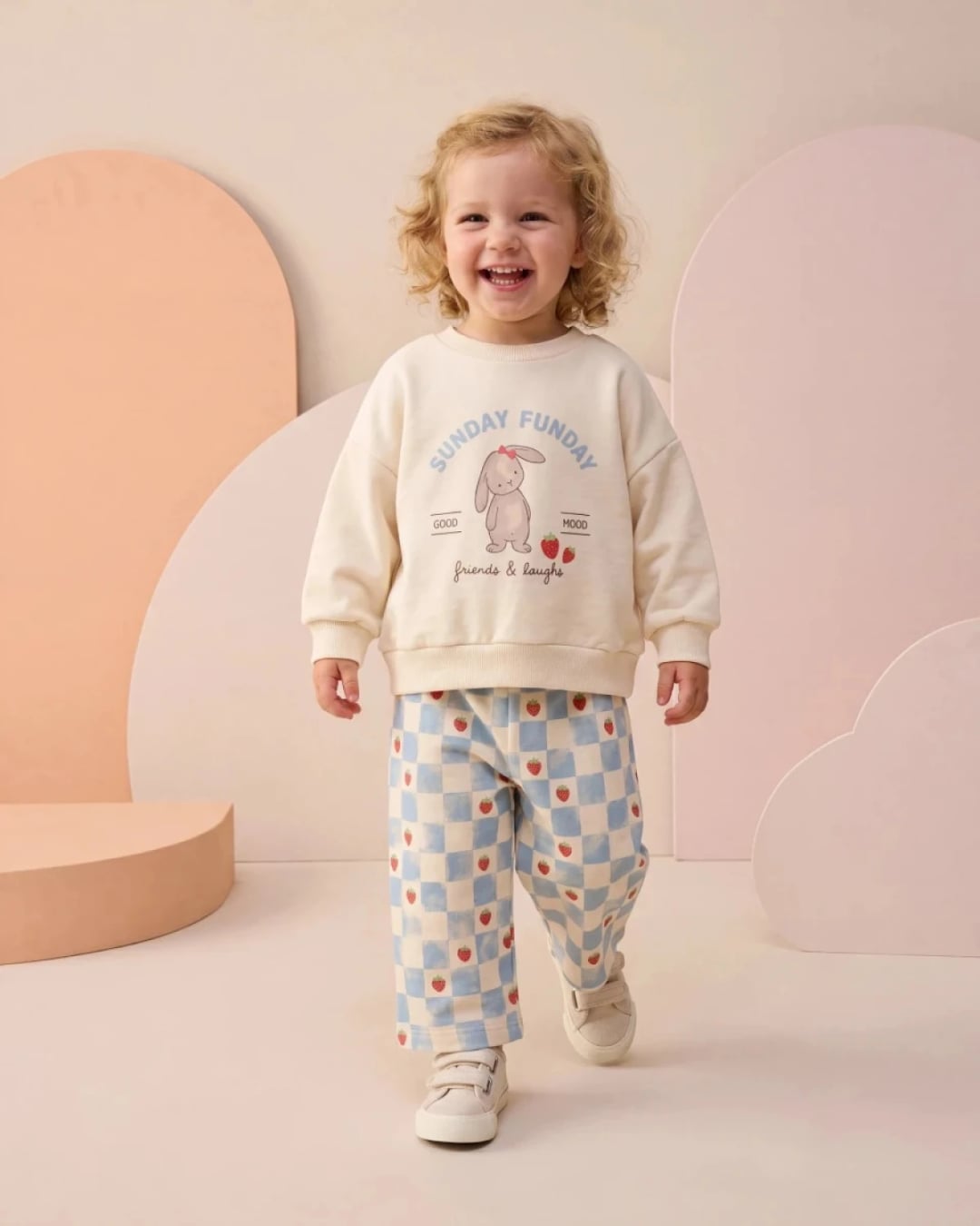 Girls' Two-Piece Sleepwear Set - Blue Checked Trousers and Bunny Print Top - Interkidsy - by Peralane
