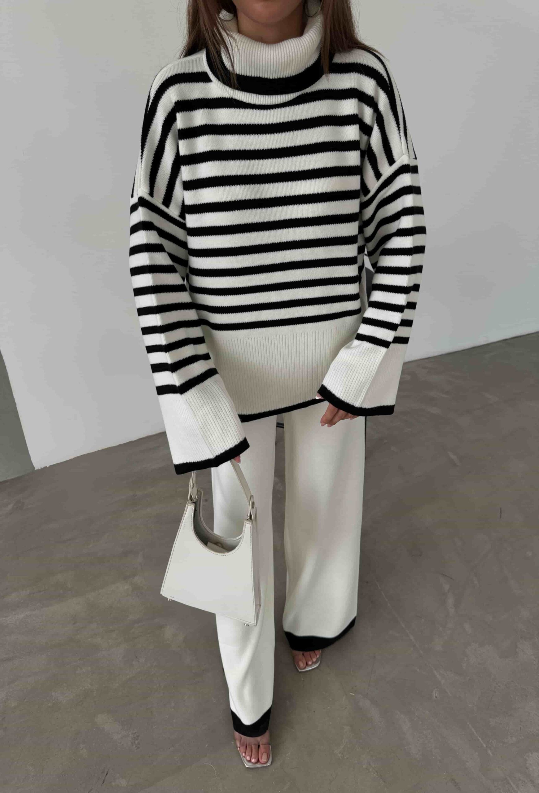 Women's Striped Turtleneck Knit Set with Wide-Leg Trousers - My Bee - by Peralane - photo 3