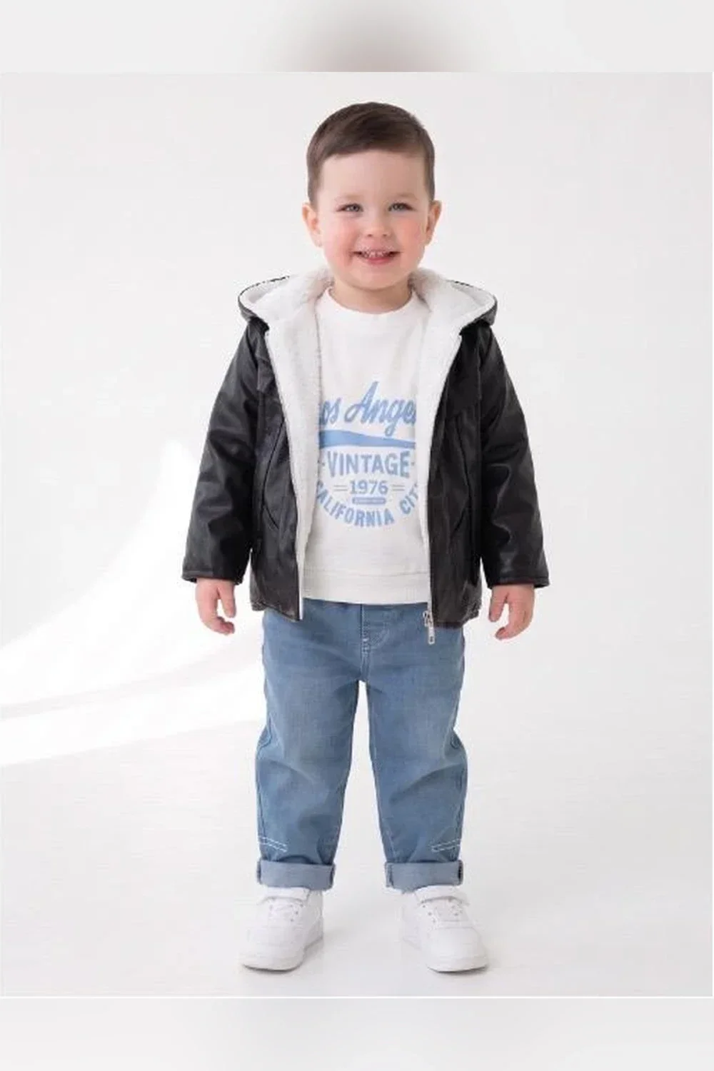 Boys' 3-Piece Set with Faux Leather Jacket - Black - Has Bereket - by Peralane