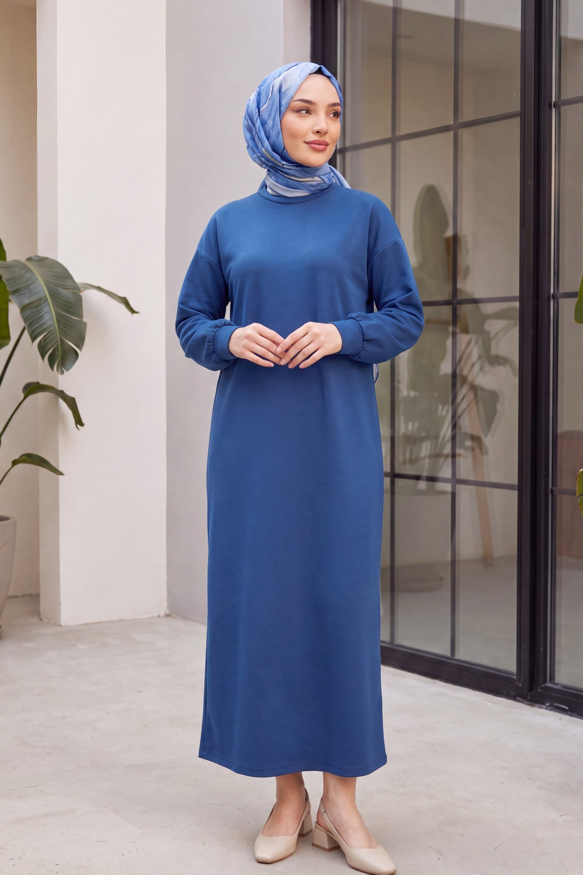 Round Neck Long Dress in Petrol Blue - Modest Wear - Podyumplus - by Peralane - photo 4