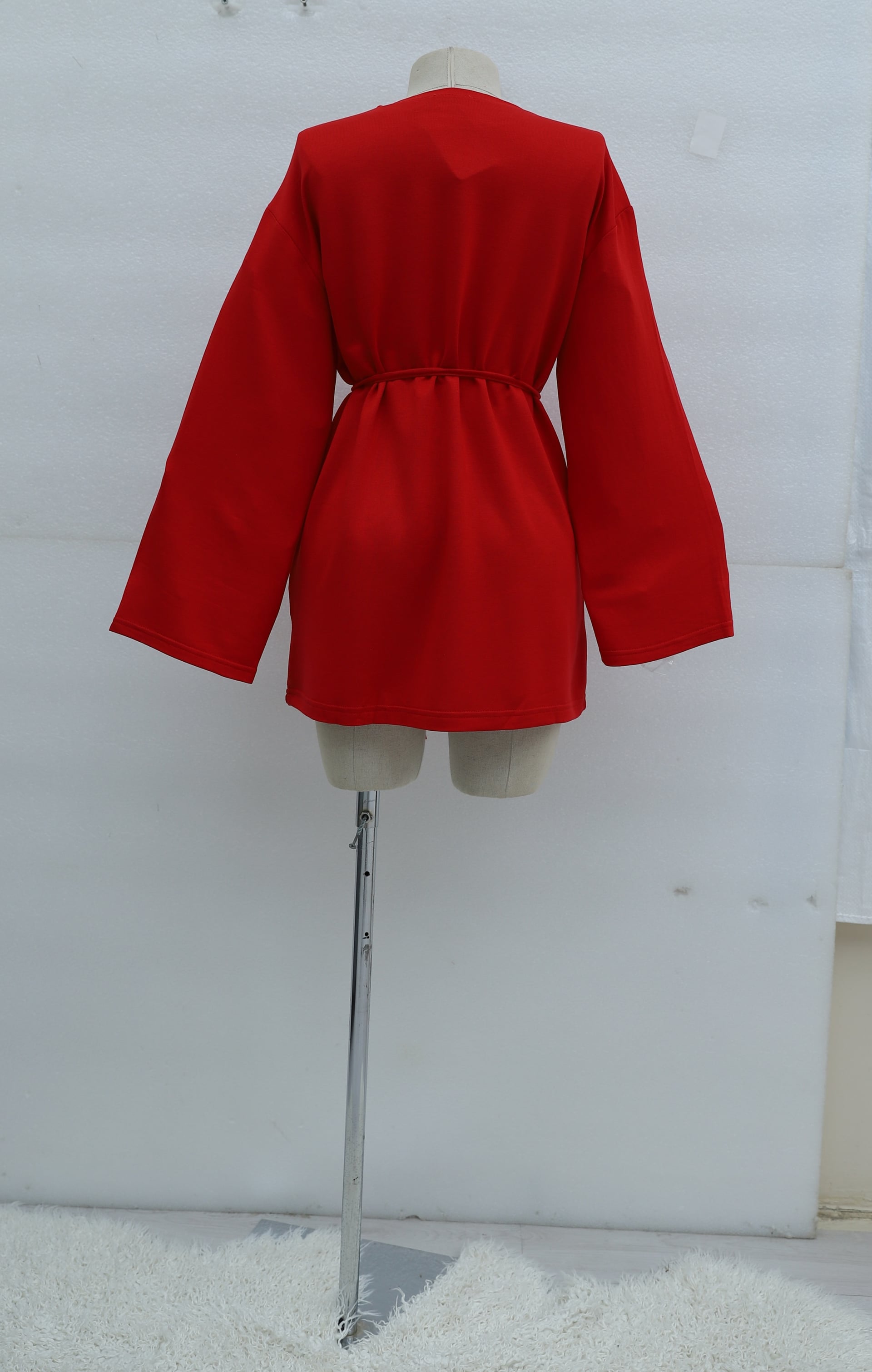Round Neck Tie Waist Knit Tunic - Red - Podyumplus - by Peralane - photo 10