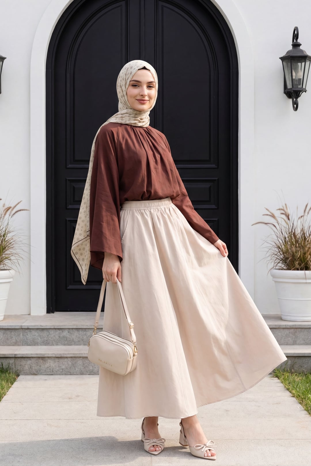 Hakim Yaka Spanish Sleeve Lined Voile Blouse - Dark Bordeaux - Podyumplus - by Peralane - photo 7