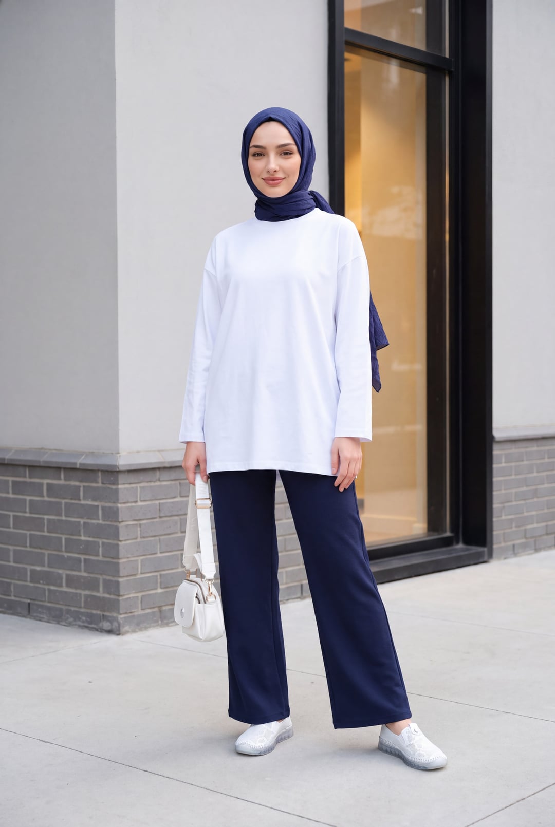 Round Neck Relaxed Cotton Jersey Tunic in White - Podyumplus - by Peralane - photo 2