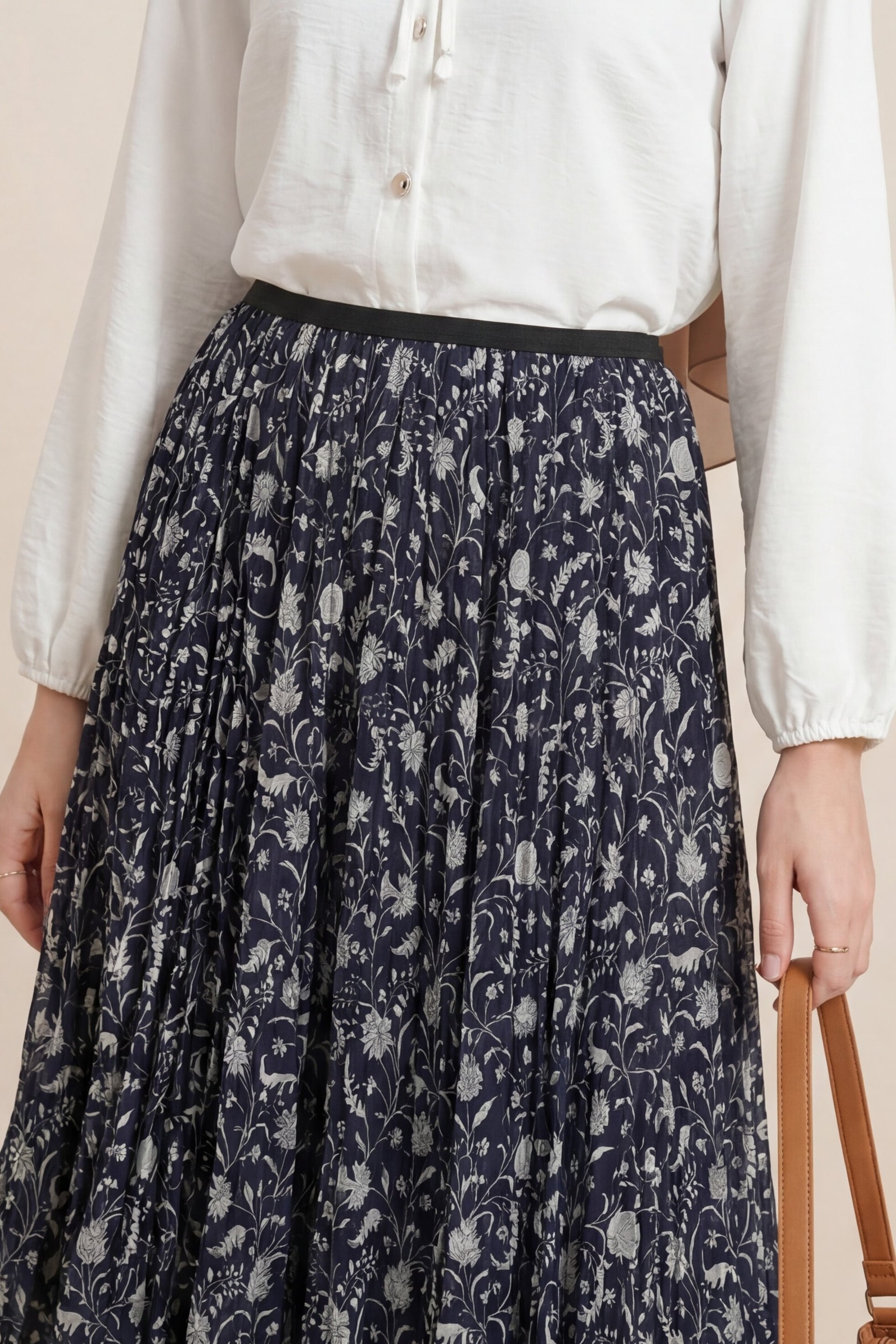 Navy Blue Mixed Print Elasticated Waist Asymmetric Lined Tulle Skirt - Podyumplus - by Peralane - photo 2