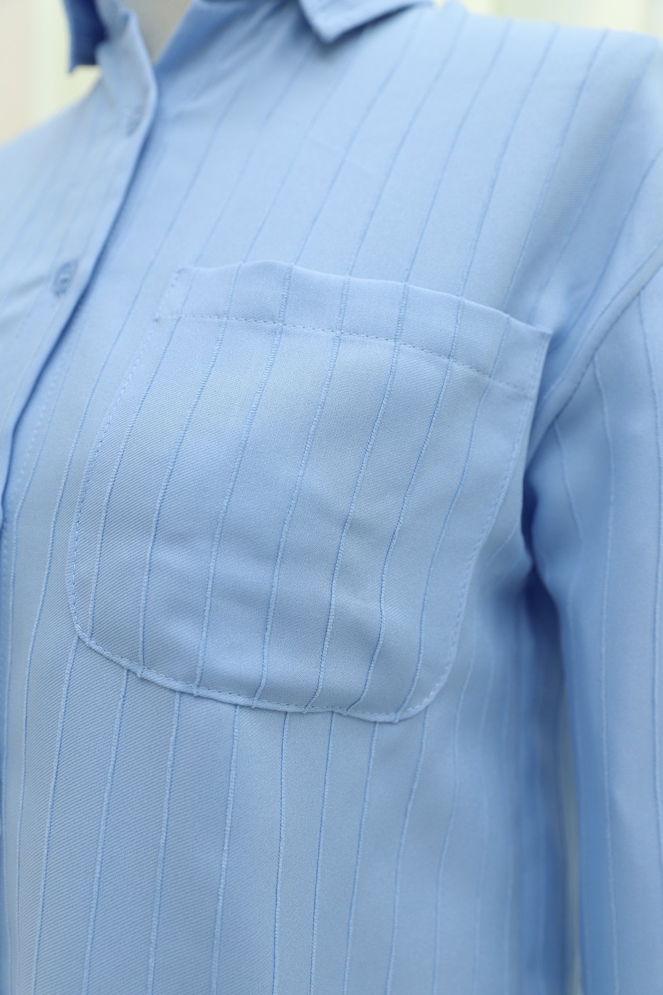 Long Back Shirt with Folded Sleeves and Single Pocket - Baby Blue - Podyumplus - by Peralane - photo 7