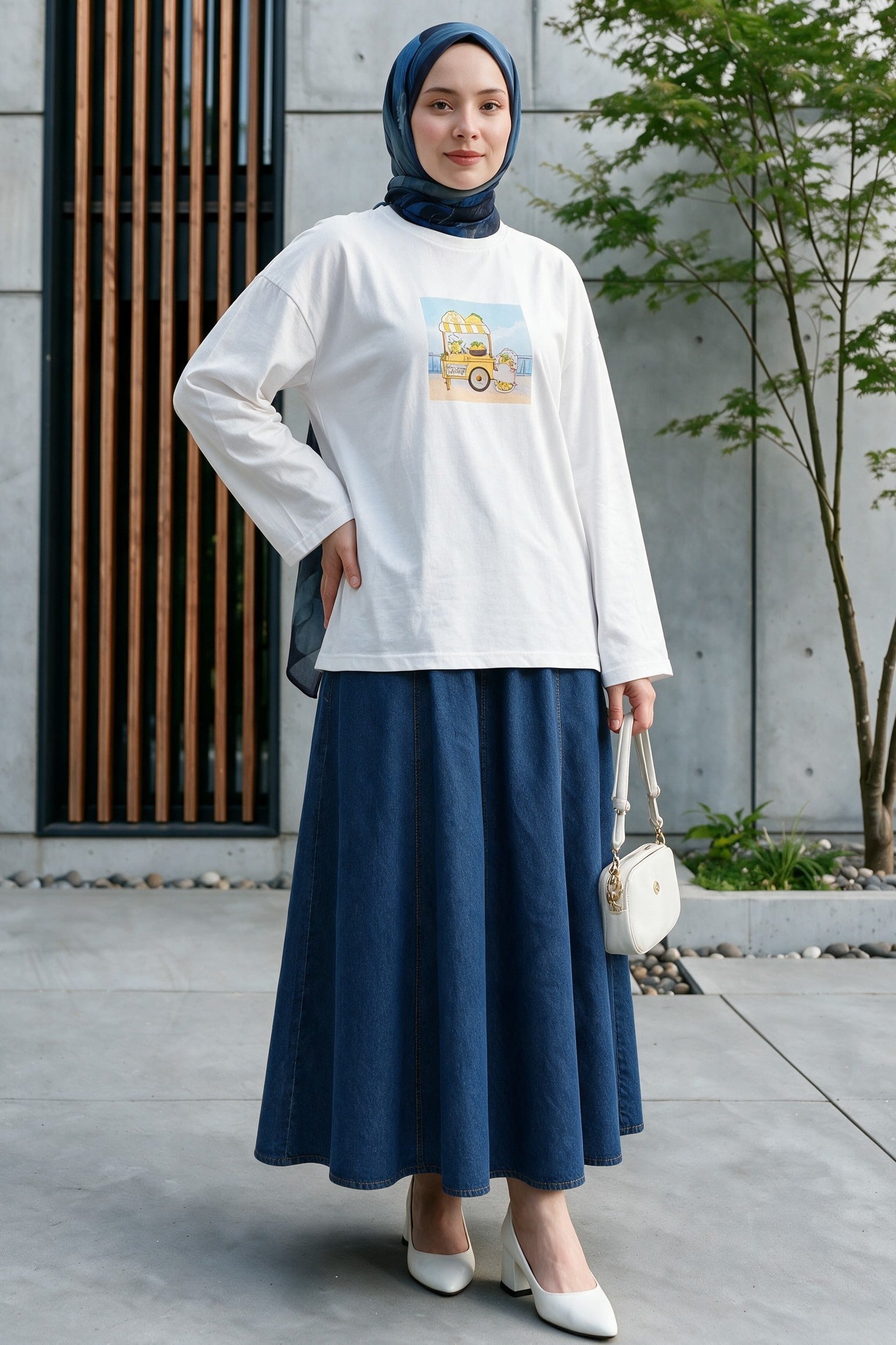 White Long-Sleeve Crew Neck Printed Cotton Sweatshirt - Podyumplus - by Peralane - photo 5