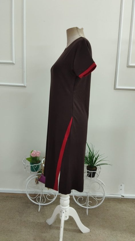 Women's Short-Sleeve Round Neck Side-Slit Striped Detail Modal Midi Dress - Janes - by Peralane - photo 4