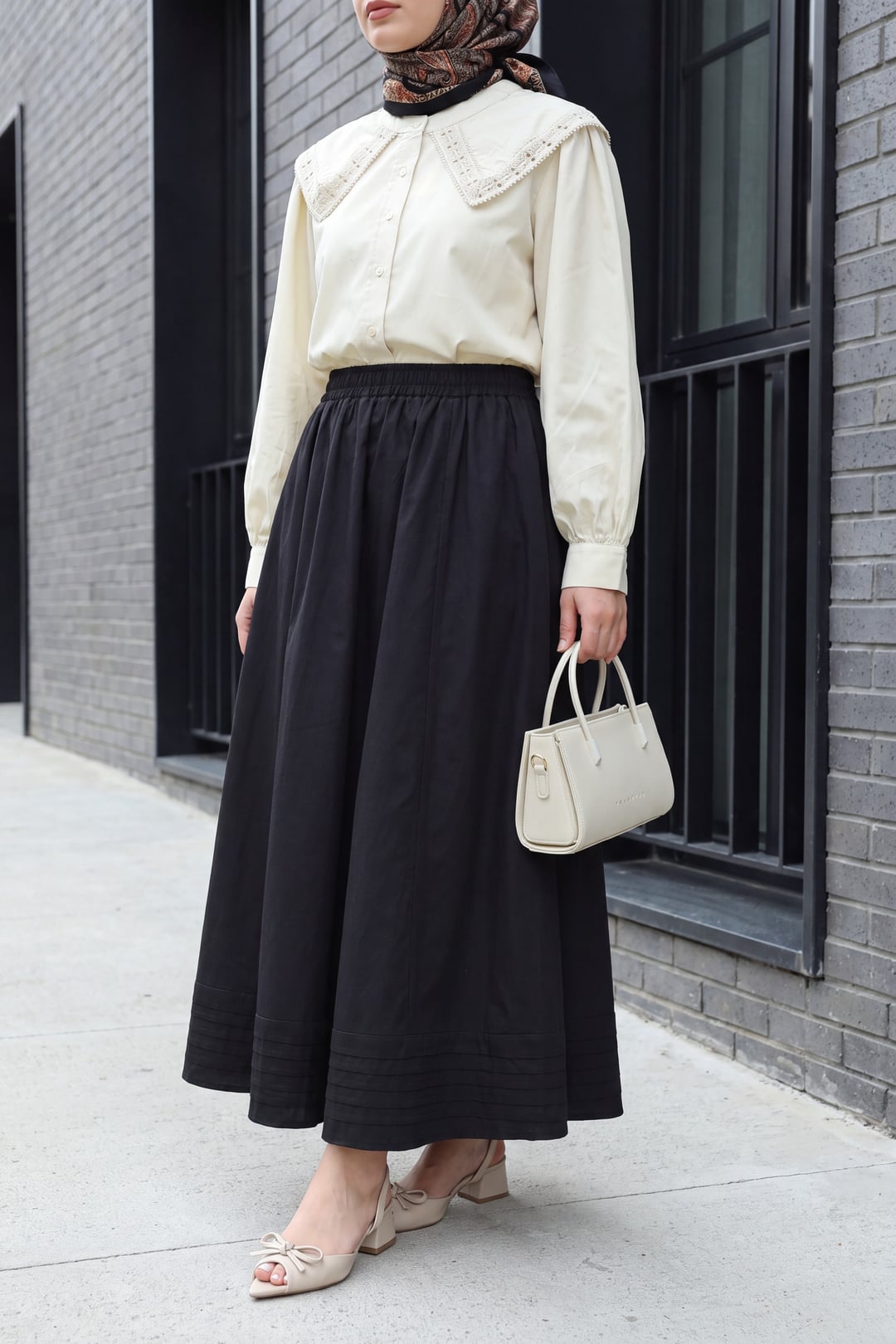 Elasticated Waist Skirt with Pockets and Stitch Details - Black - Podyumplus - by Peralane - photo 6