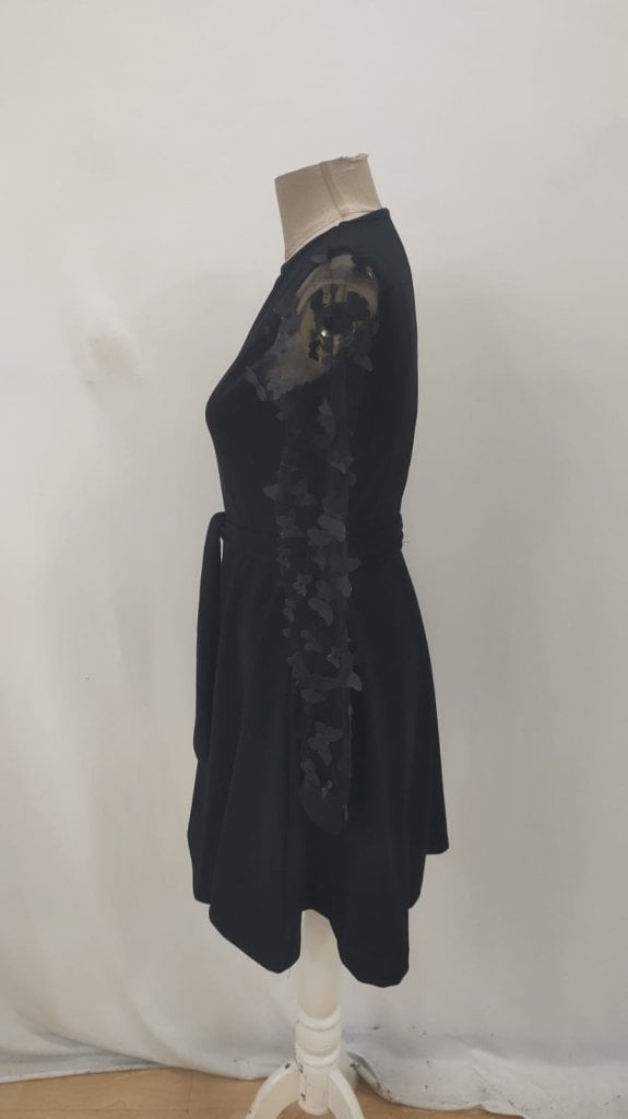 Women's Long Sleeve Crepe Dress with Butterfly Tulle Details and Belt - Janes - by Peralane - photo 4