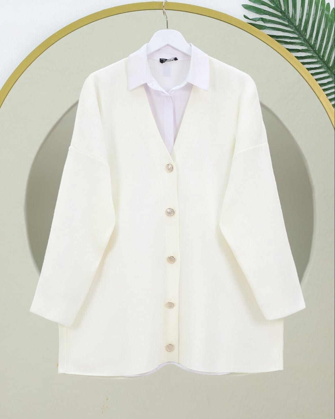 Oversize V-Neck Button Cardigan - Ecru - Podyumplus - by Peralane - photo 2