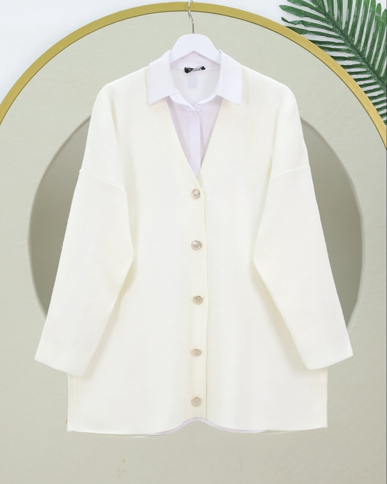 Oversize V-Neck Button Cardigan - Ecru - Podyumplus - by Peralane - photo 2