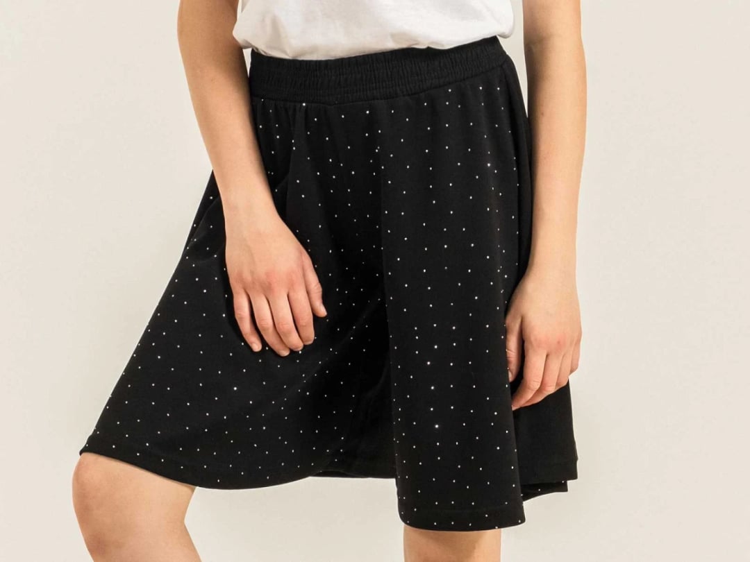 Girls' Stone-Trimmed Pleated Skort in Black with Polka Dots - Pack of 4 - Nickel - by Peralane