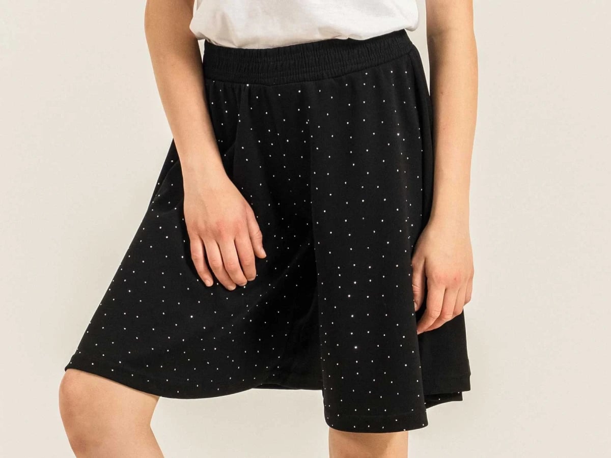 Girls' Sequin Black Skort with White Dot Print – Pack of 4 - Nickel - by Peralane