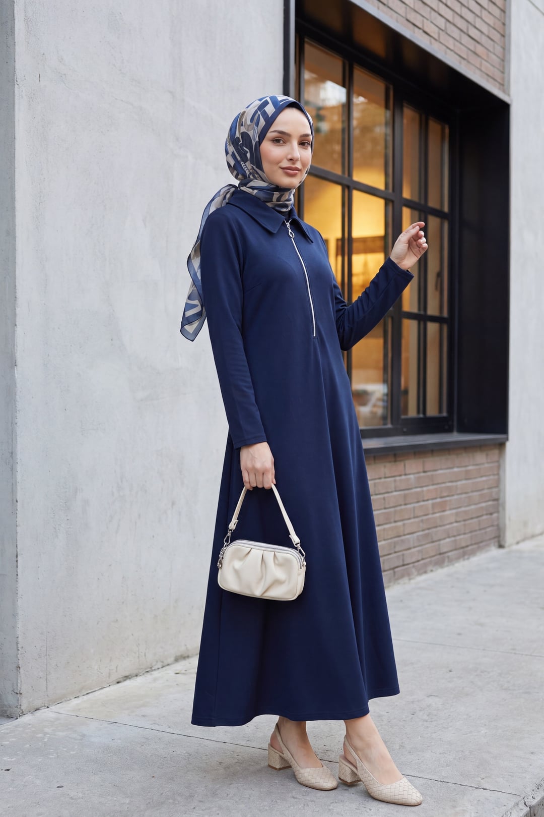 Half Zip Collared Long Oysho Dress - Navy Blue - Podyumplus - by Peralane - photo 4