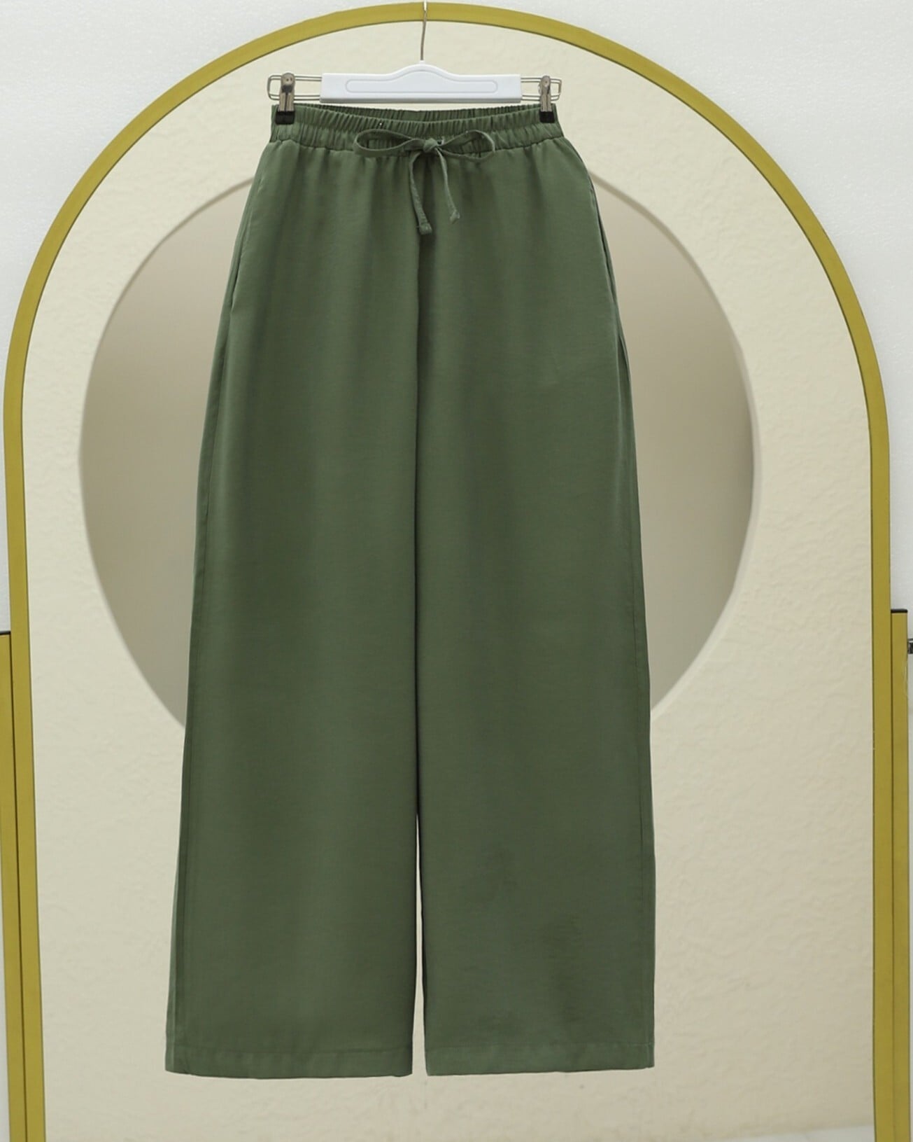 Olive Green Drawstring Wide Leg Modal Trousers for Women - Podyumplus - by Peralane - photo 3