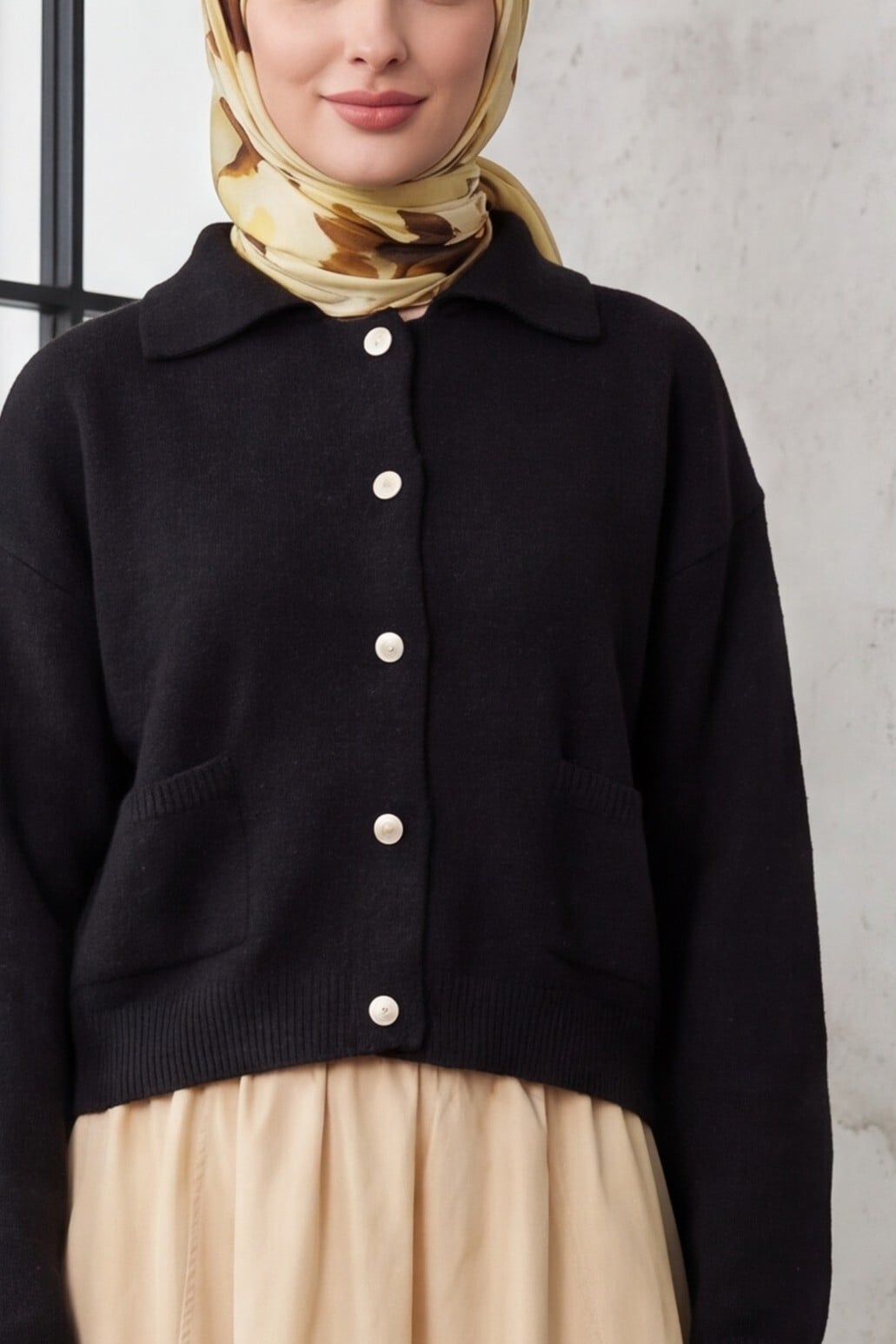 Double Pocket Shirt Collar Buttoned Knit Cardigan - Anthracite - Podyumplus - by Peralane - photo 2