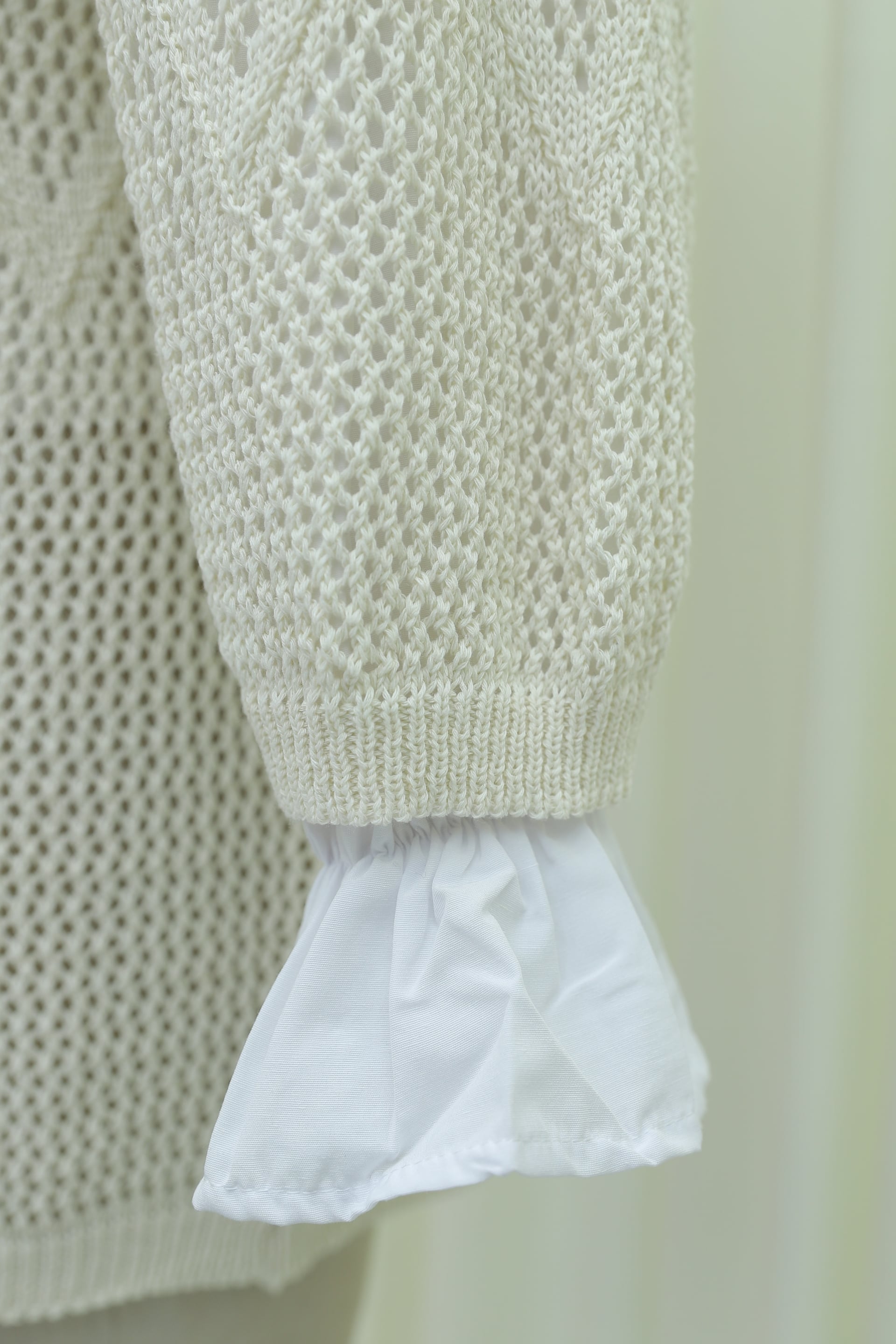 Cream Diamond Pattern Open-Front Knit Cardigan - Podyumplus - by Peralane - photo 7