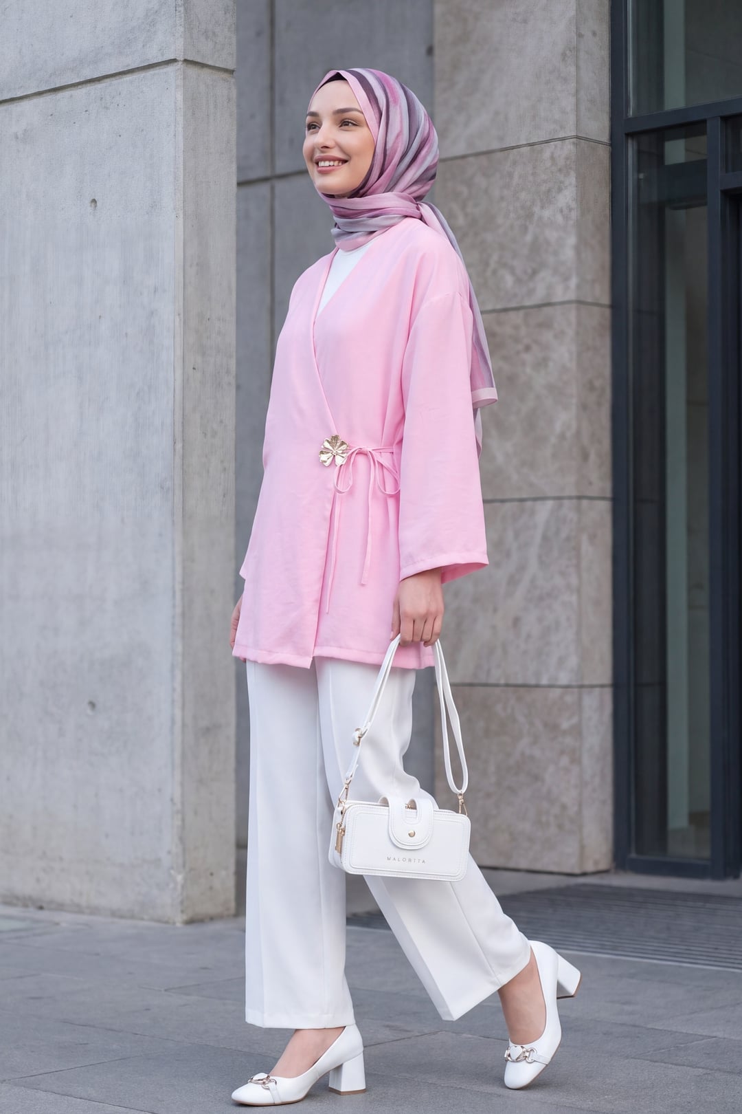 Side Cross Tie Clasp Modal Tunic - Pink - Podyumplus - by Peralane - photo 4