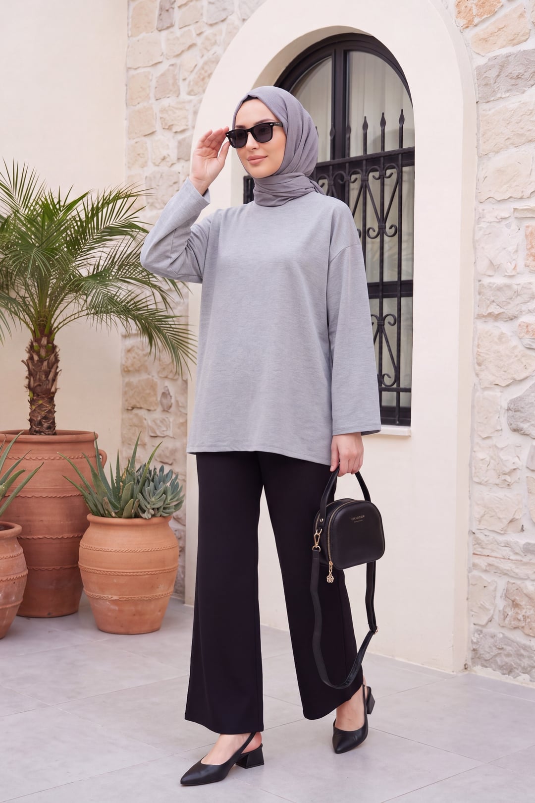Round Neck Relaxed Fit Jersey Tunic - Grey - Podyumplus - by Peralane - photo 3