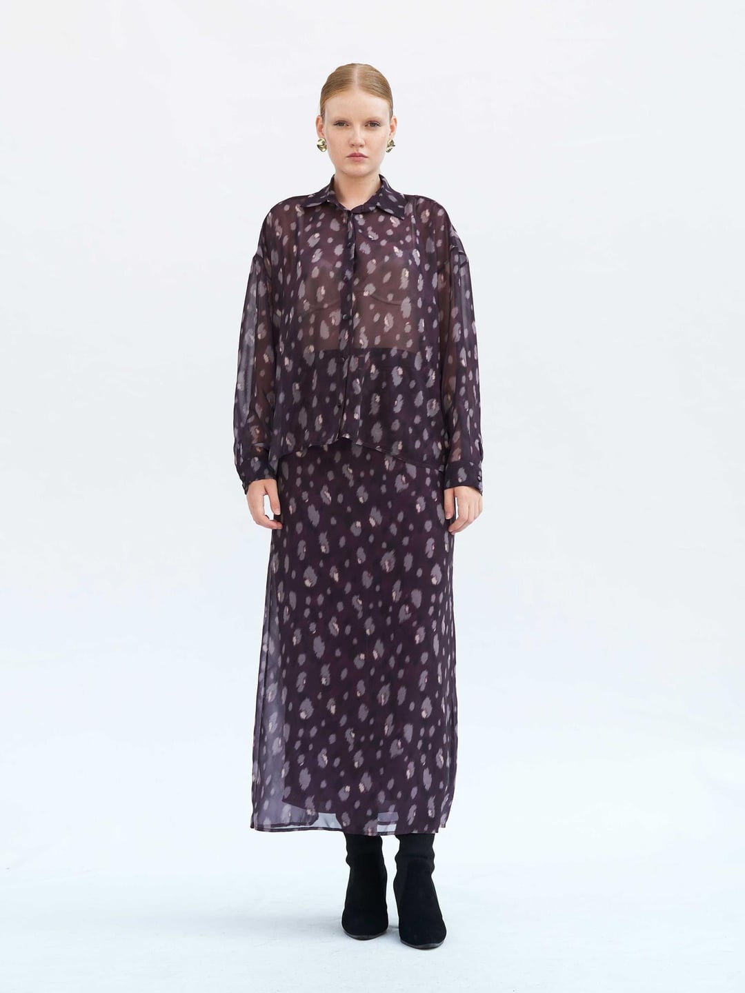 Polyester Sheer Long-Sleeve Blouse with Abstract Spot Print - Lefon - by Peralane - photo 2