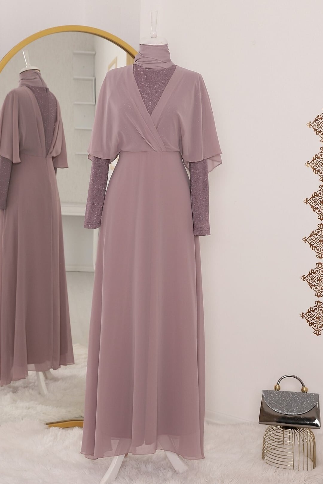Sequined Chiffon Evening Dress in Lilac - Podyumplus - by Peralane - photo 4