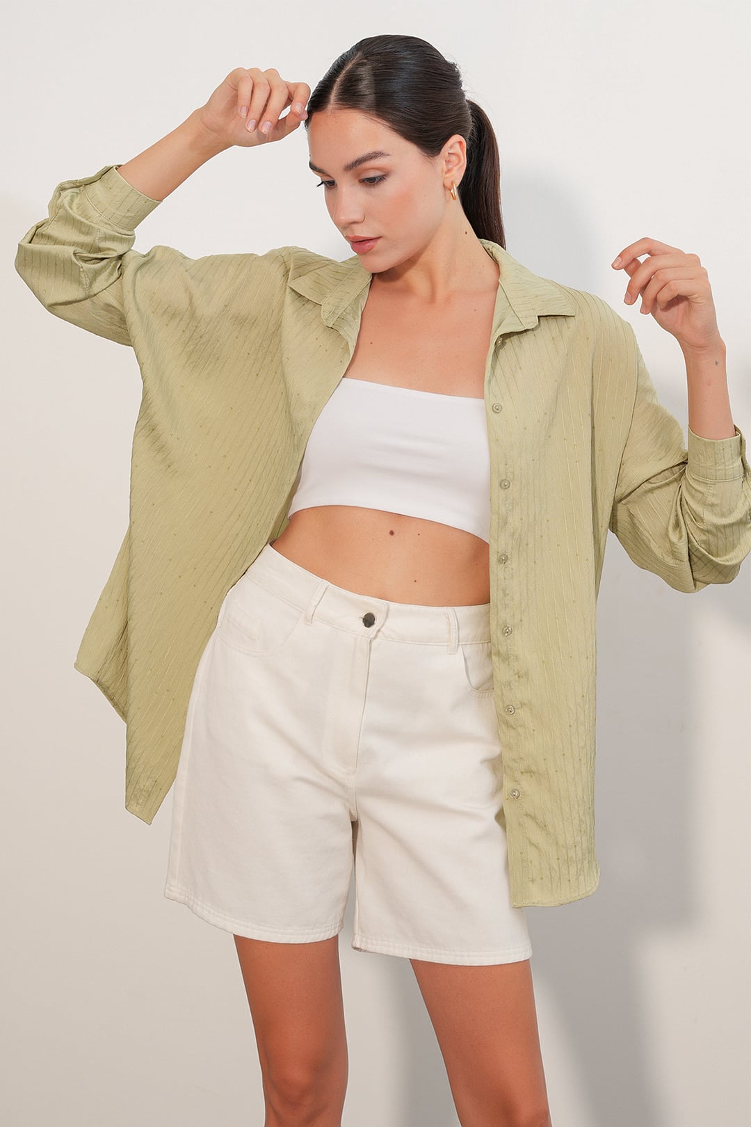 Women's Sequin Detail Striped Oversize Shirt 20411 - Cagla - Bigdart - by Peralane - photo 3