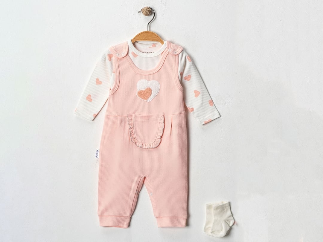Baby Girls' Heart Print Long-Sleeve Top and Romper Set with Socks (3-Pack) - Nafitto - by Peralane