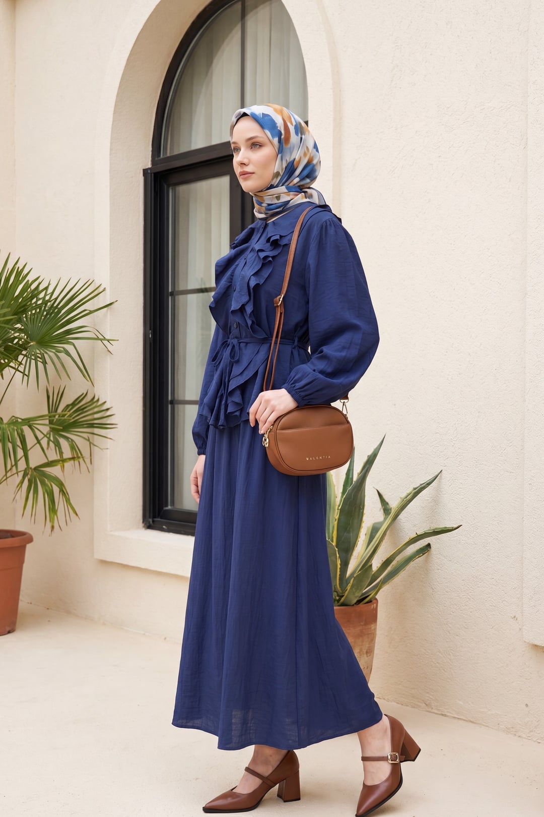 Navy Blue Ruffled Front Tie Waist Skirt Set - Podyumplus - by Peralane - photo 2