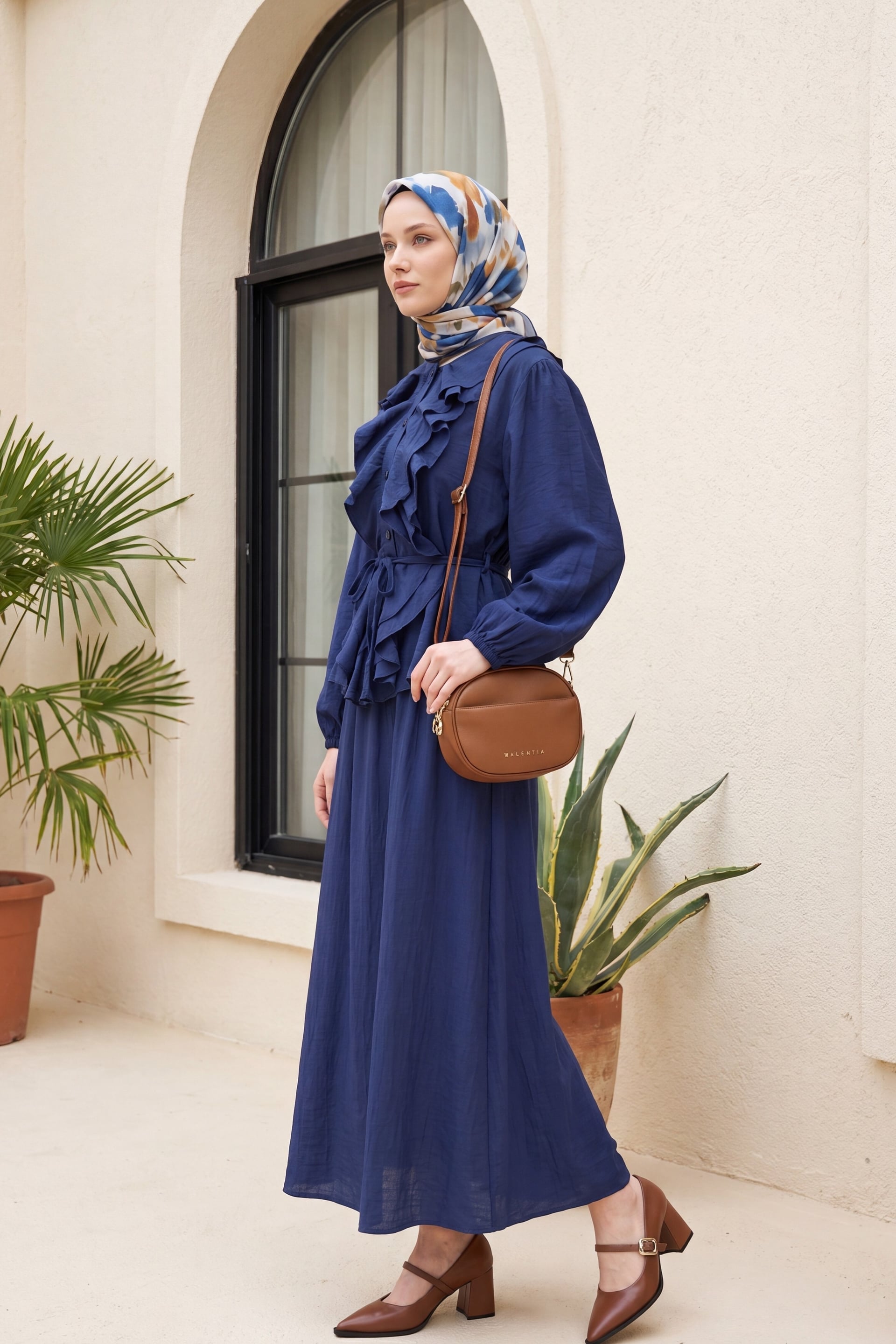 Navy Blue Ruffled Front Tie Waist Skirt Set - Podyumplus - by Peralane - photo 2