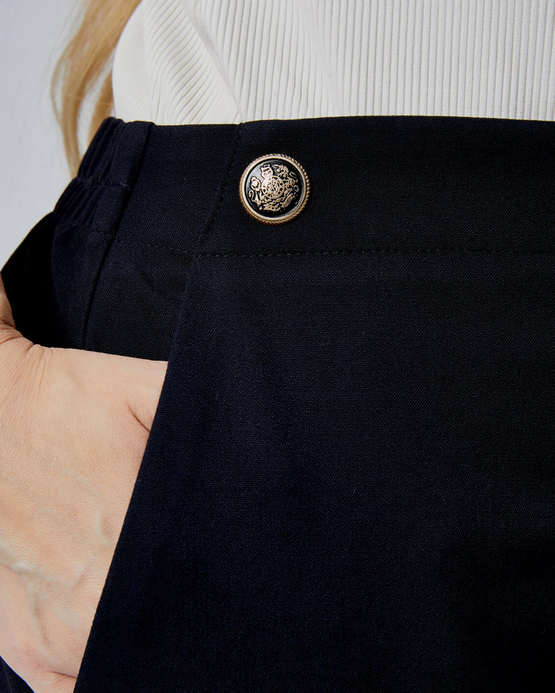 Navy Straight-Leg Trousers with Decorative Buttons and Back Elastic Waistband - Ouz Fashion - by Peralane - photo 3