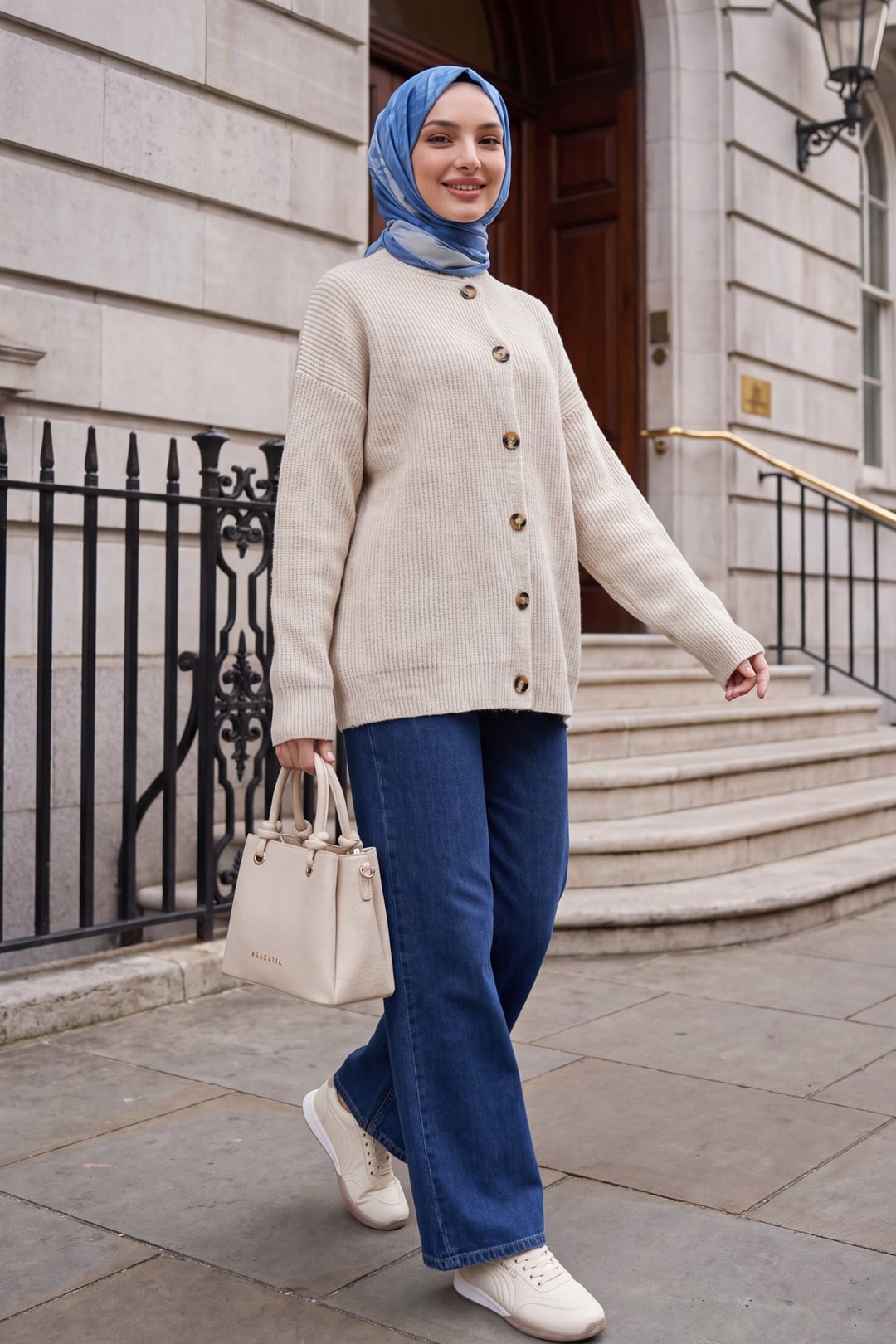 Half-Turtleneck Button-Front Relaxed Knit Cardigan - Stone - Podyumplus - by Peralane - photo 3