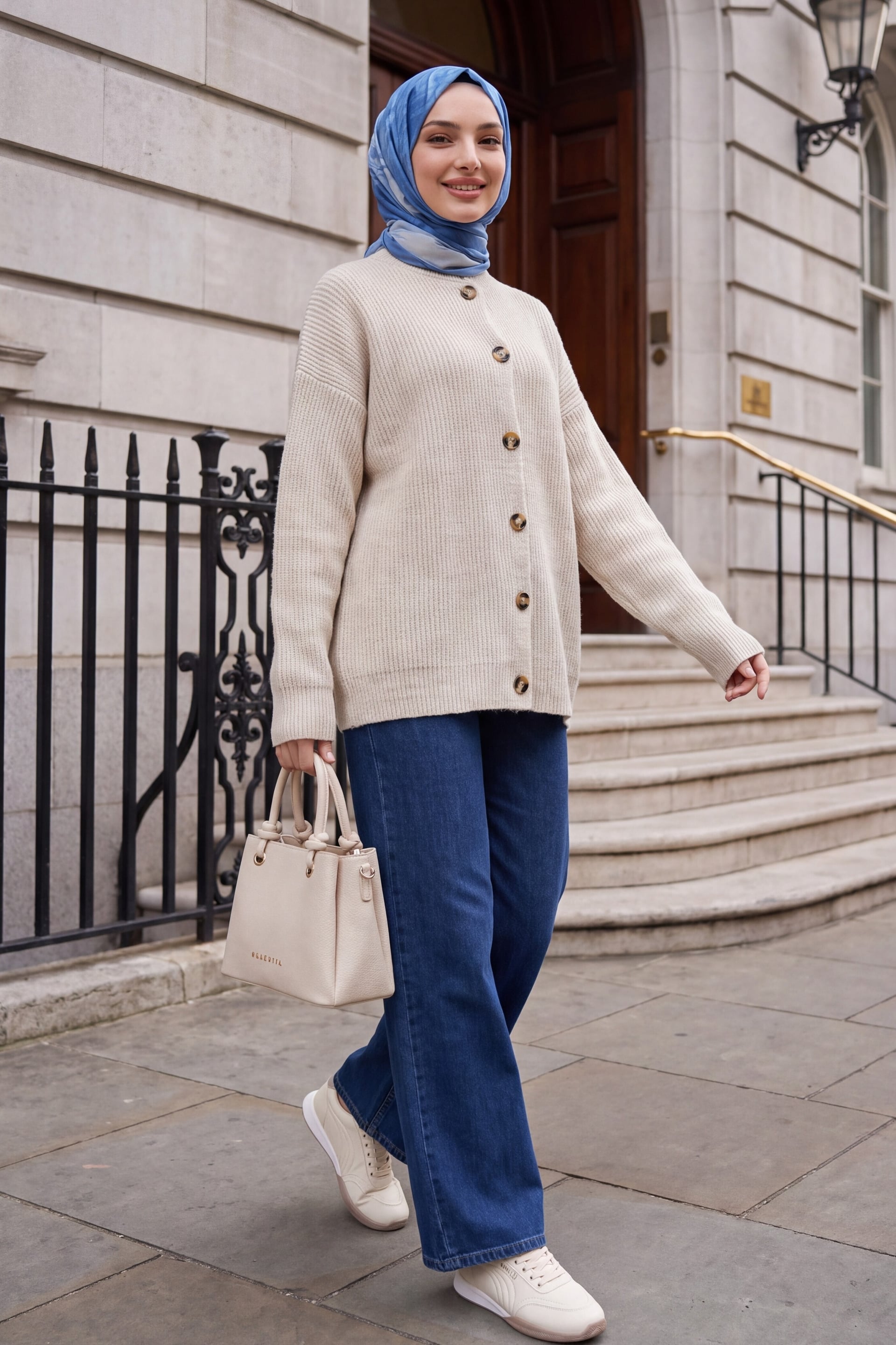 Half-Turtleneck Button-Front Relaxed Knit Cardigan - Stone - Podyumplus - by Peralane - photo 3