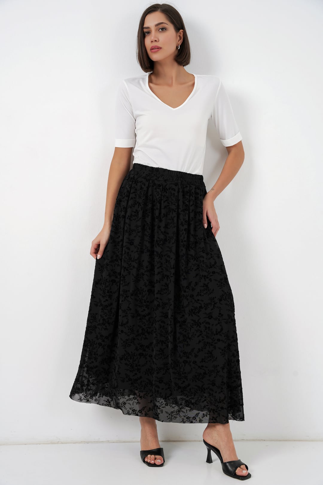 Black Flock Print Lined Skirt 8069 - Bigdart - by Peralane - photo 2