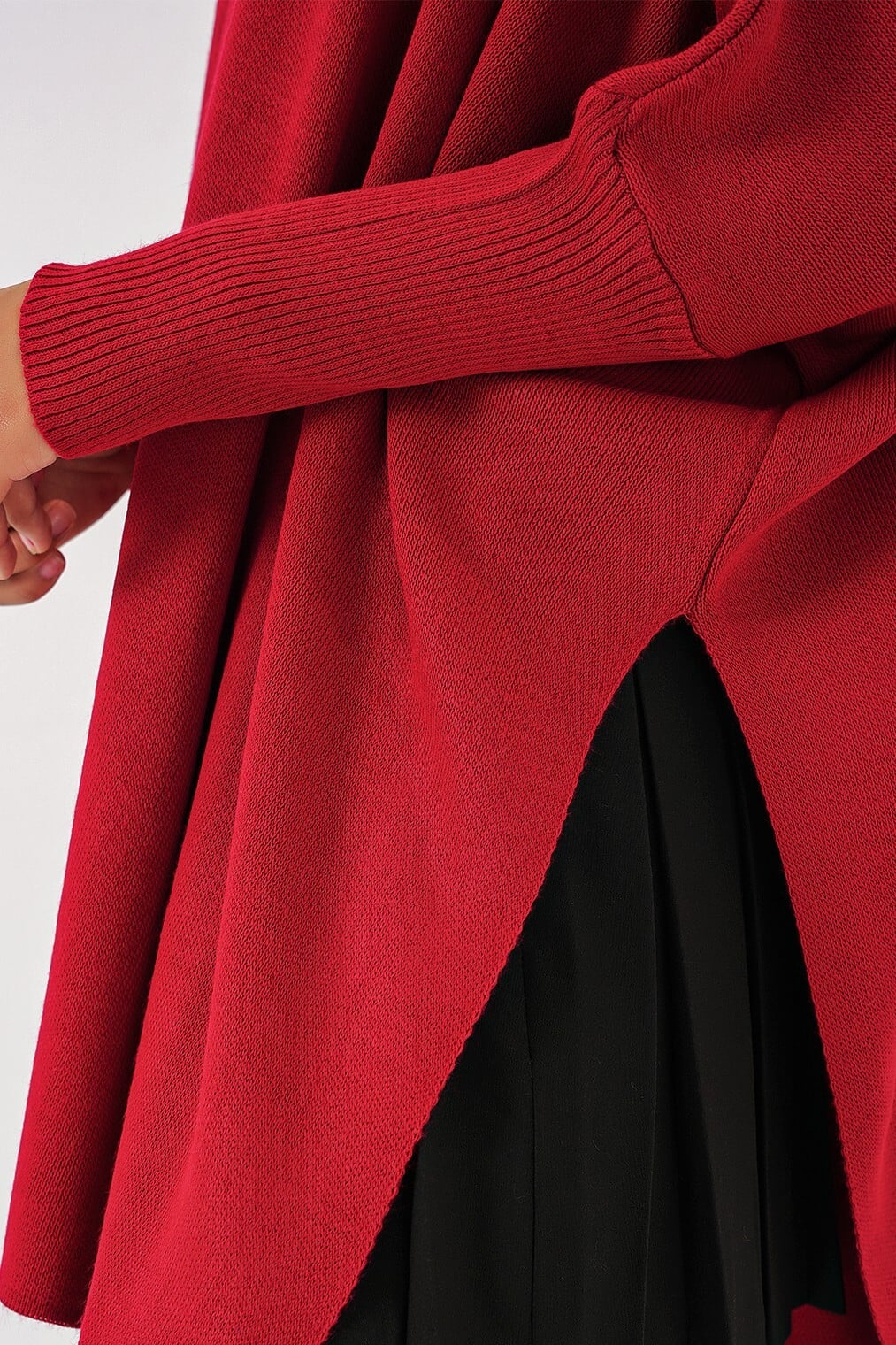 Red Oversize Pancho Knit Tunic with Side Slits - Bigdart - by Peralane - photo 6