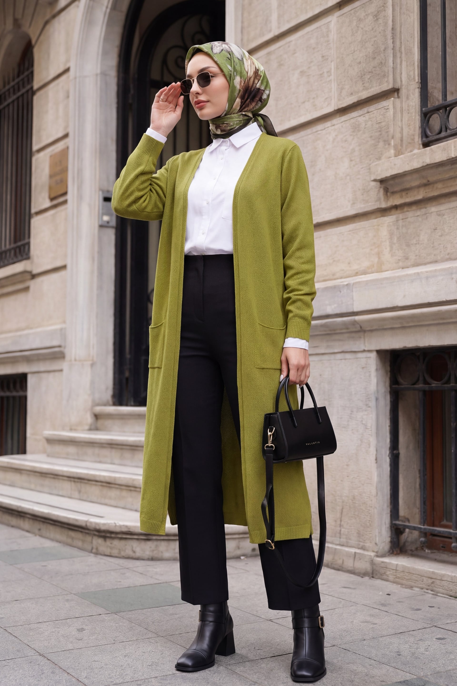 Long Pocketed Knit Cardigan in Lime Green - Podyumplus - by Peralane