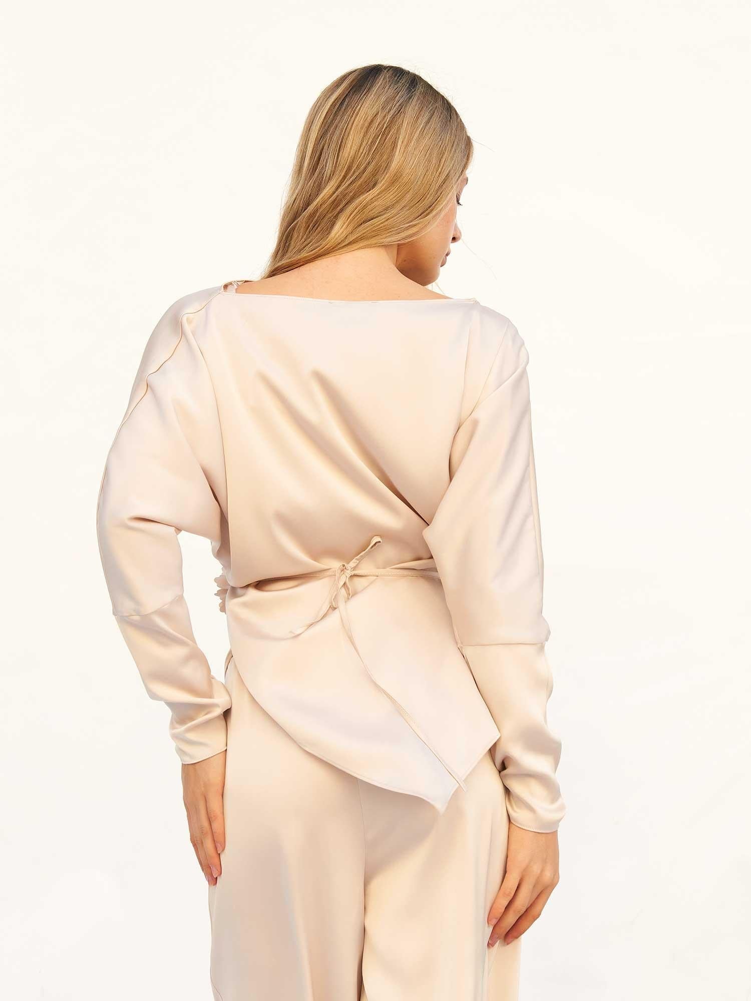Asymmetric Satin Top and Wide-Leg Trousers Set - Lefon - by Peralane - photo 8