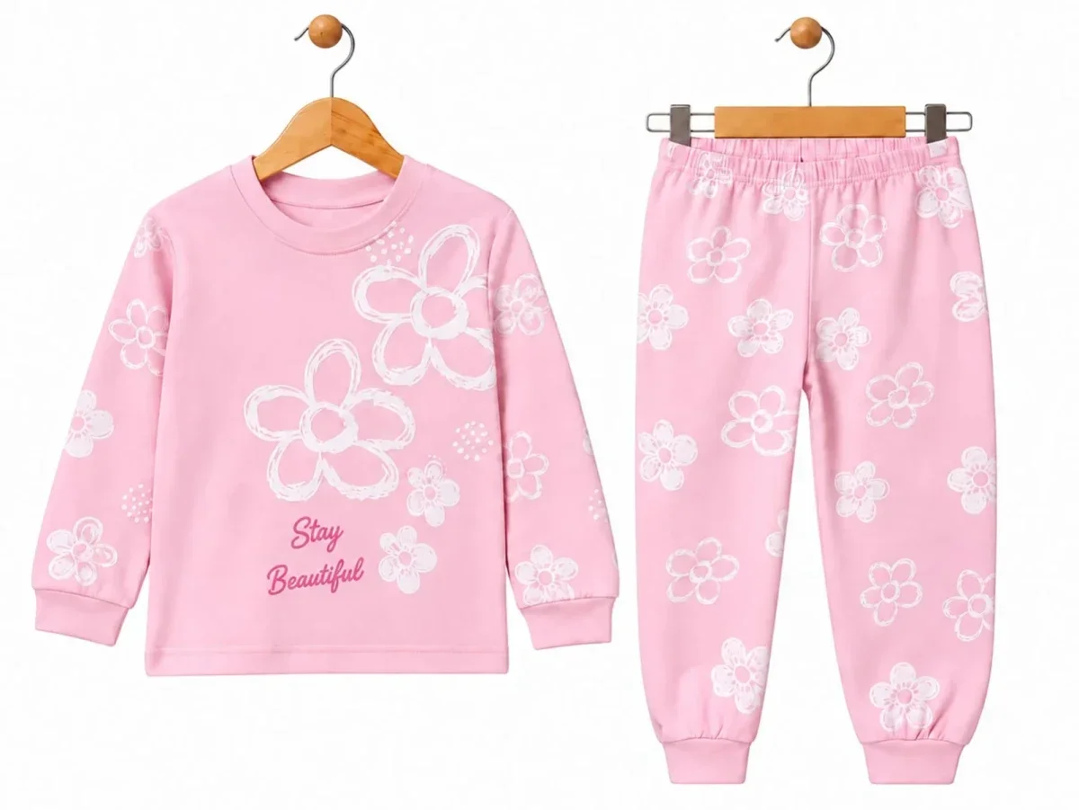 Girl's Floral Print Pajama Set - Pink - Supermini - by Peralane