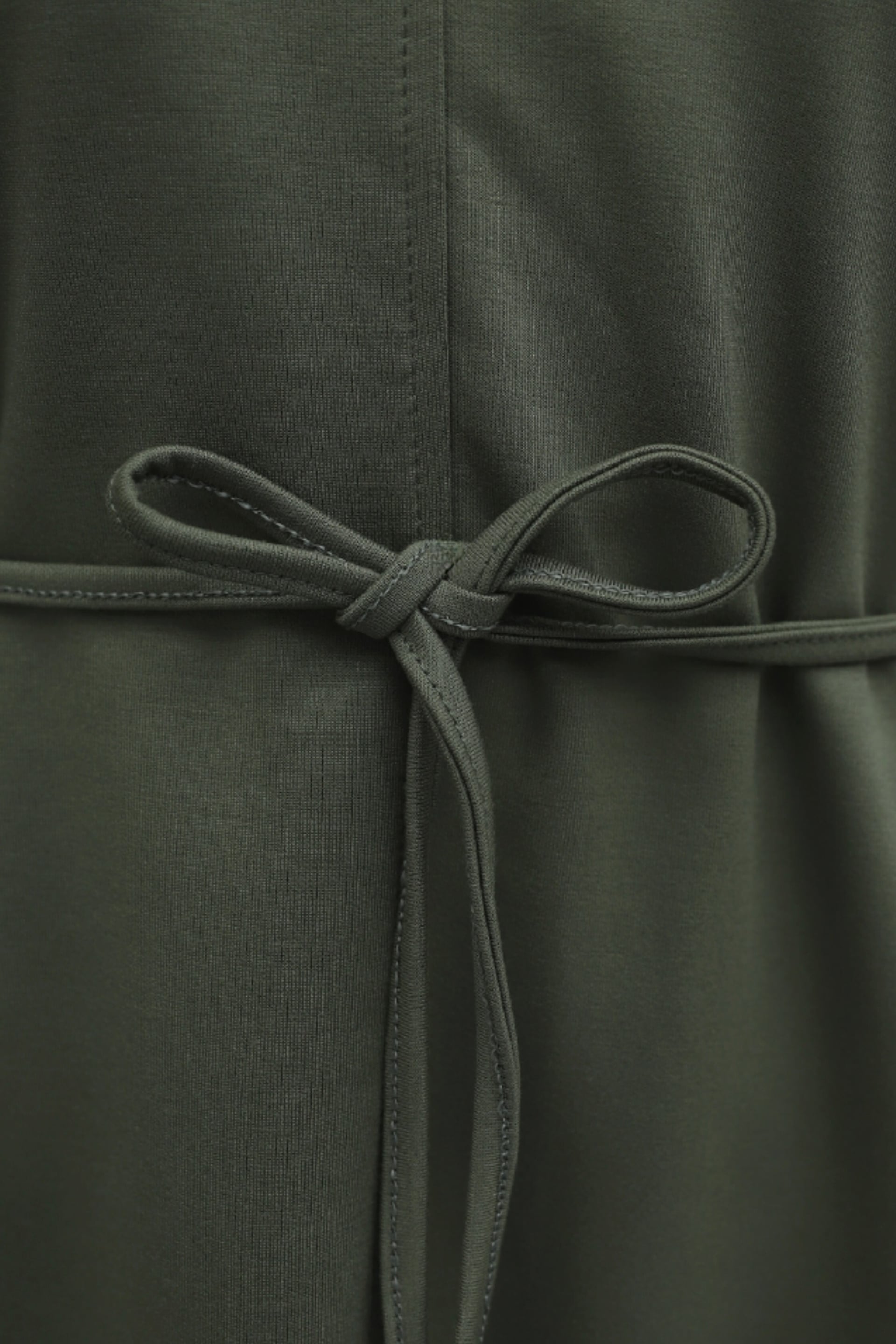 Olive Green Knit Tunic with Tie Belt and Striped Cuffs - Podyumplus - by Peralane - photo 6
