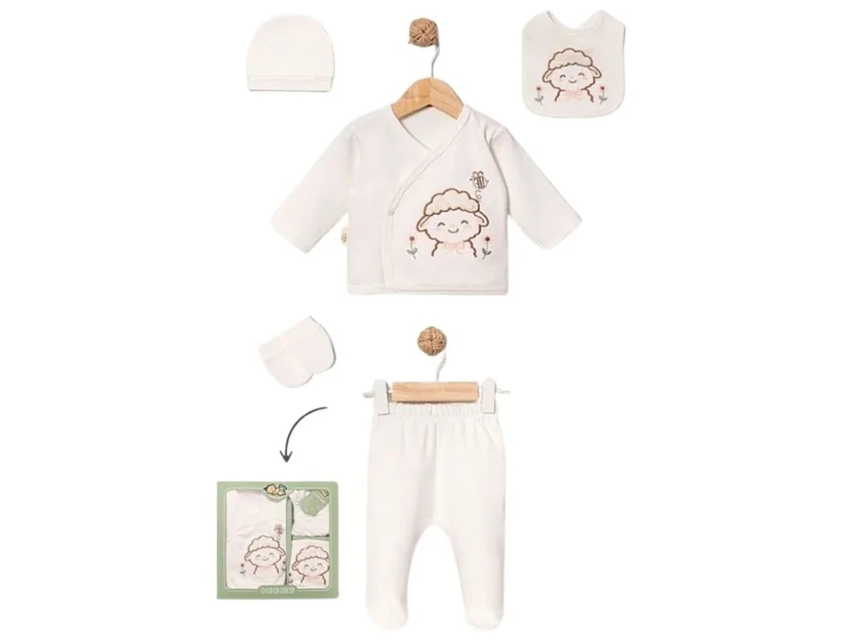 Sheep Detail 5-Piece Hospital Exit Set for Baby Girls - Powder - Baby Zuhu - by Peralane