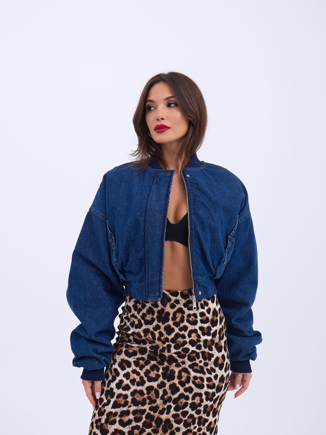 Denim Bomber Jacket in Dark Blue Wash - Fame - by Peralane - photo 2