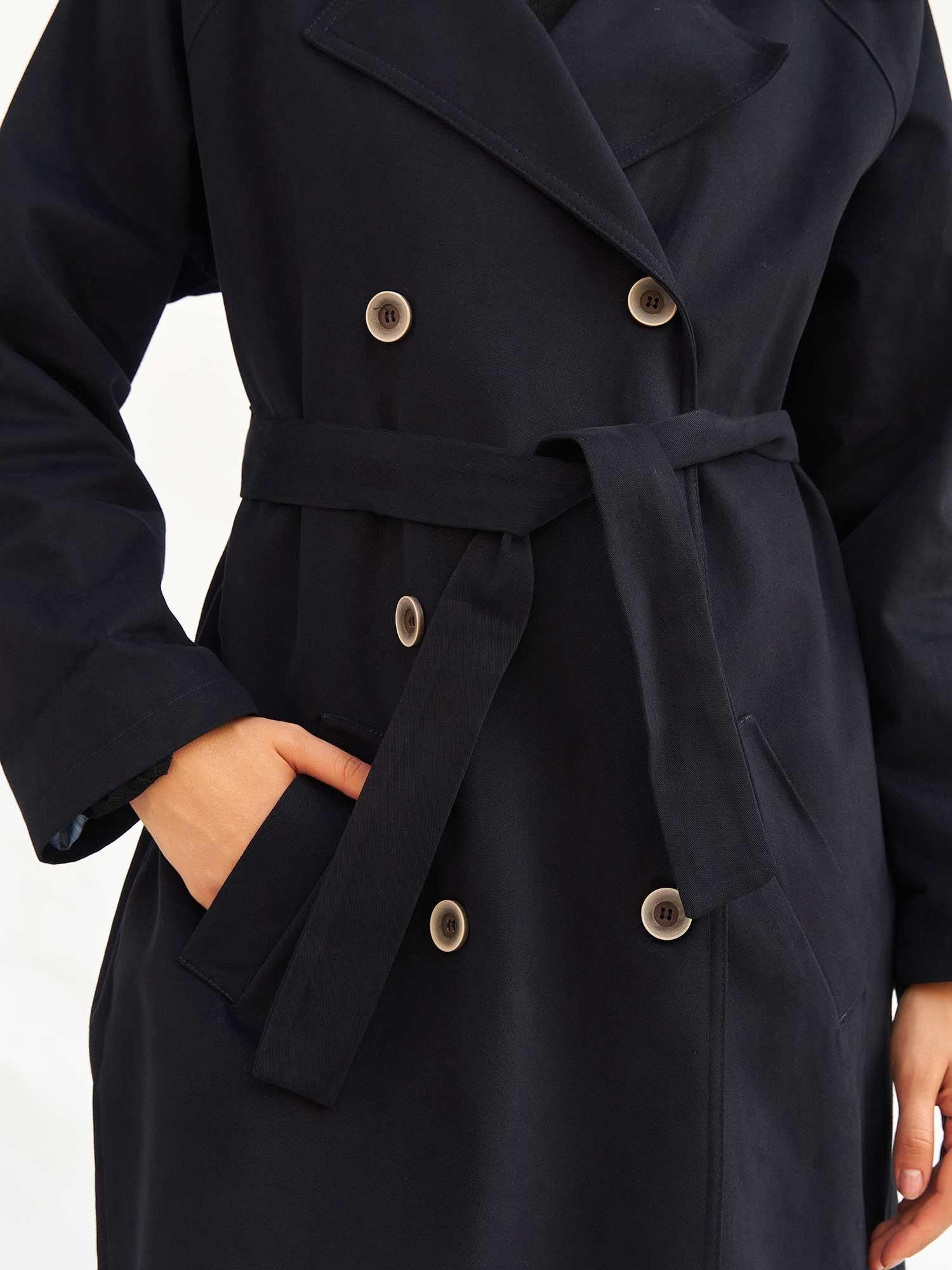 Long Belted Double-Breasted Trench Coat for Women in Dark Navy - Lefon - by Peralane - photo 7