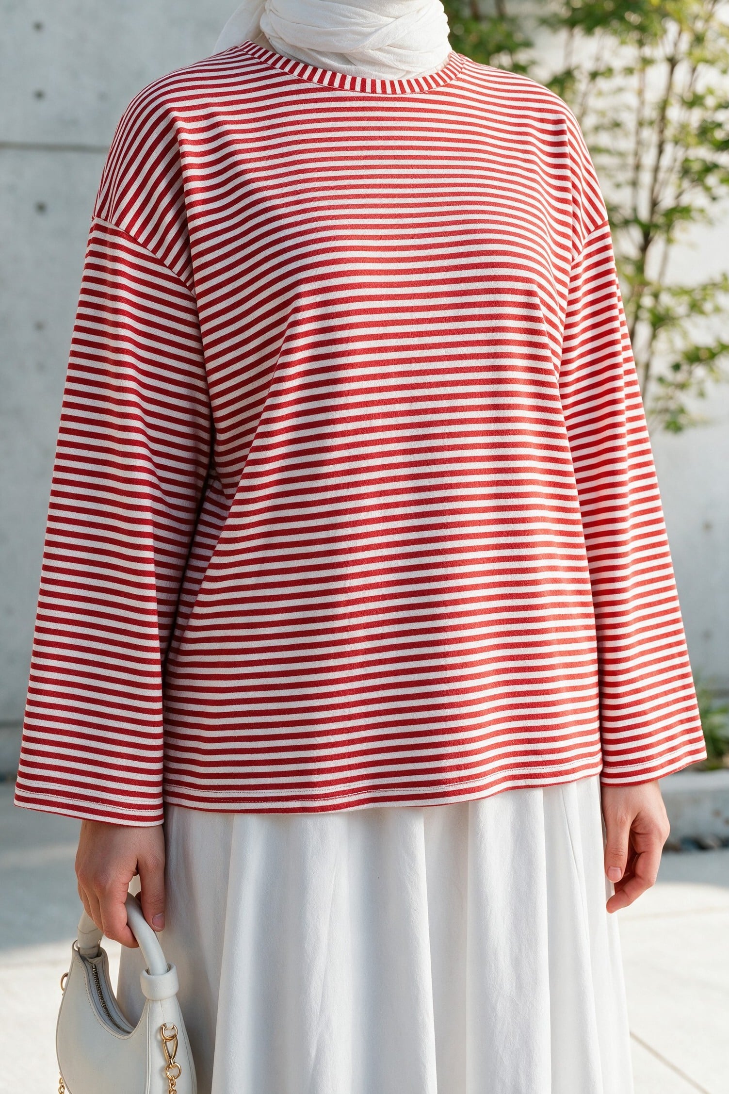 Red Striped Viscose Sweatshirt with Crew Neck - Podyumplus - by Peralane - photo 2